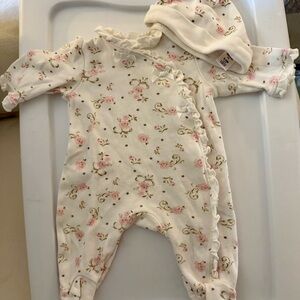 Little Me Pink and Cream Floral Footie with Hat